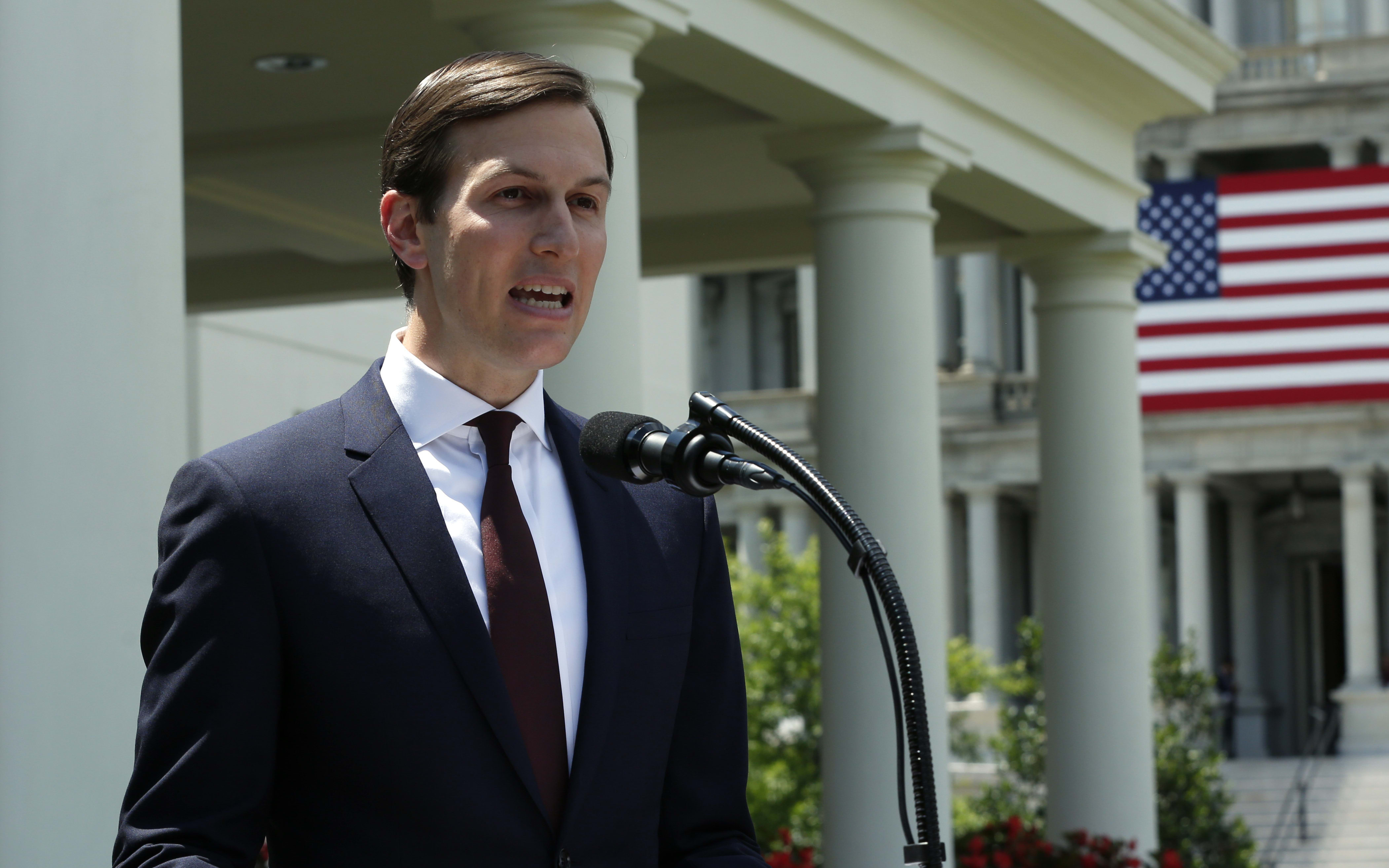 Jared Kushner makes a statement from at the White House after being interviewed by the Senate Intelligence Committee in Washington on July 24, 2017.