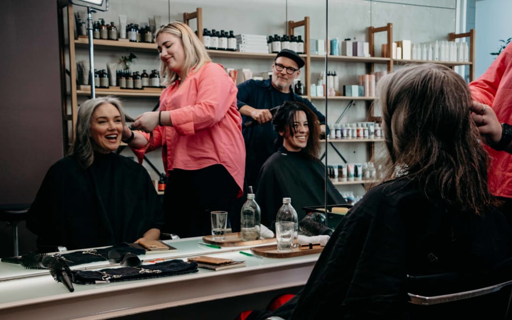 Petra Bagust and Charlotte Cook getting their hair styled at Stephen Marr Salon