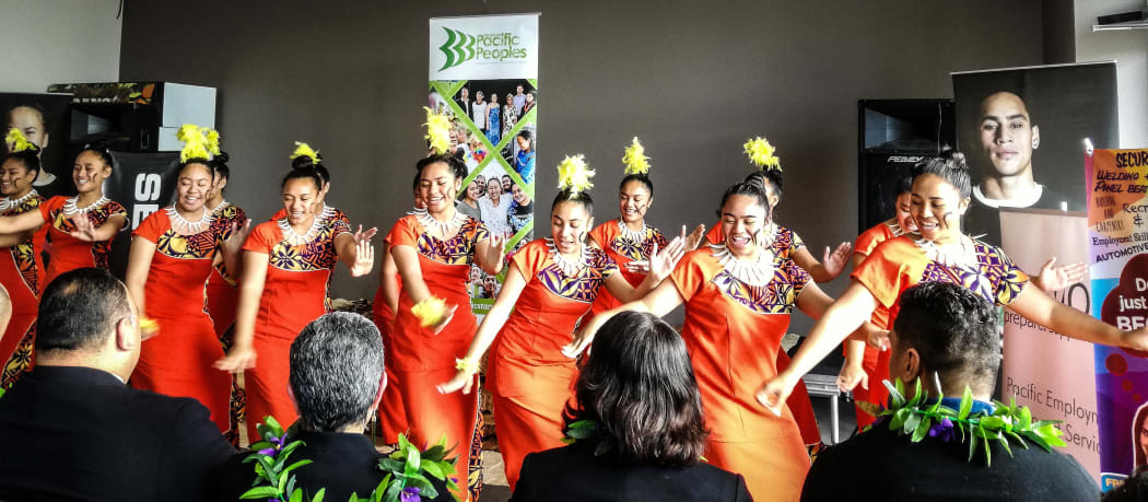 Auckland Girls’ Grammar School Samoan group performs Samoan item at Pacific Employment Support Services event.