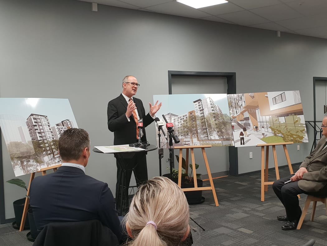 Housing Minister Phil Twyford announces a new public housing development in central Auckland