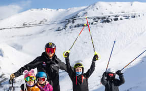Young skiiers enjoying the snow on Mt Hutt during the school holidays