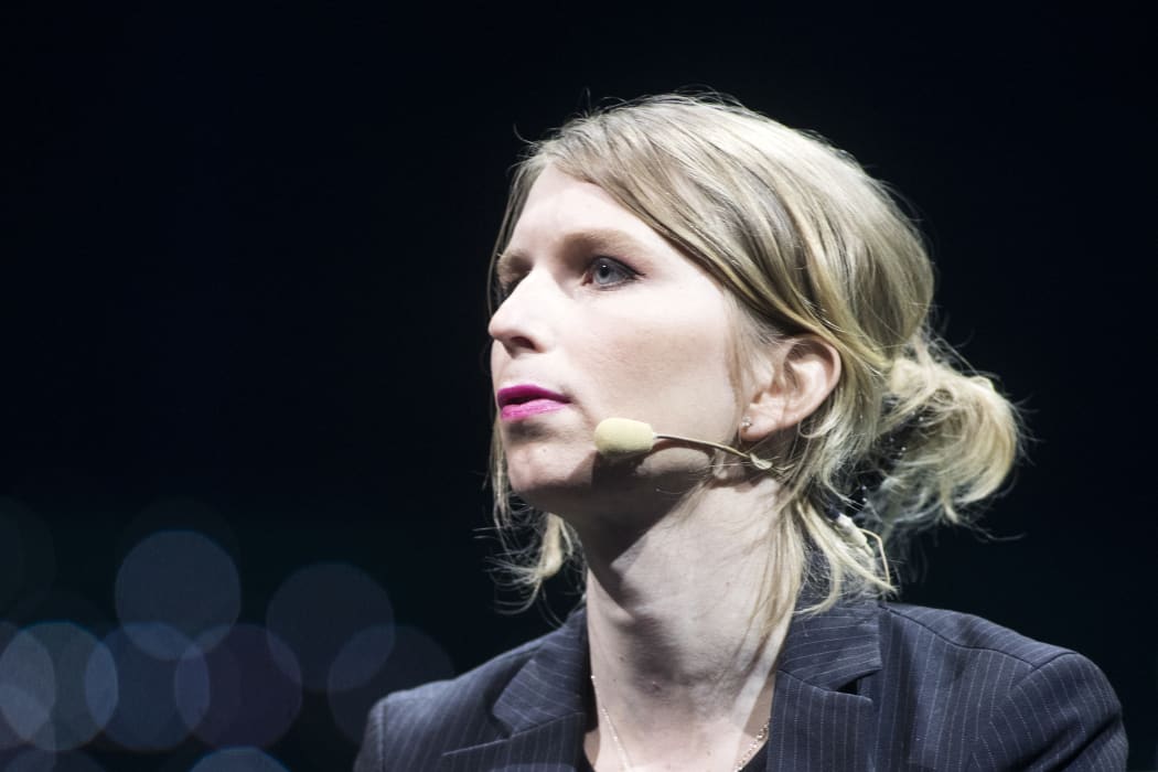 Former US soldier Chelsea Manning speaks during the C2 conference in Montreal, Quebec, on May 24, 2018. / AFP PHOTO / Lars Hagberg