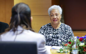 Prime Minister of Samoa Fiame Naomi Mata'afa speaks to New Zealand Prime Minister Jacinda Ardern during a bilateral meeting at Parliament on 14 June 2022 in Wellington, New Zealand.