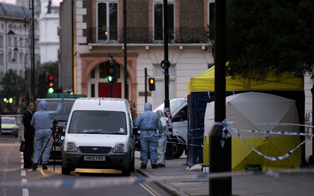 Police at the scene of the mass stabbing at Russell Square in central London.