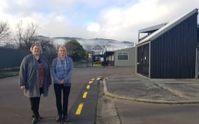 Upper Hutt city councillor Angela McLeod (left) and local Tracey Ultra out the front of International Springs Ltd.