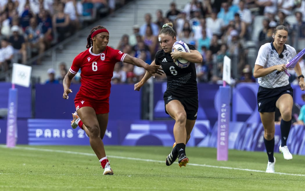 Michaela Blyde of New Zealand during the New Zealand Womens Sevens v Canada Sevens Gold Medal Final rugby match.