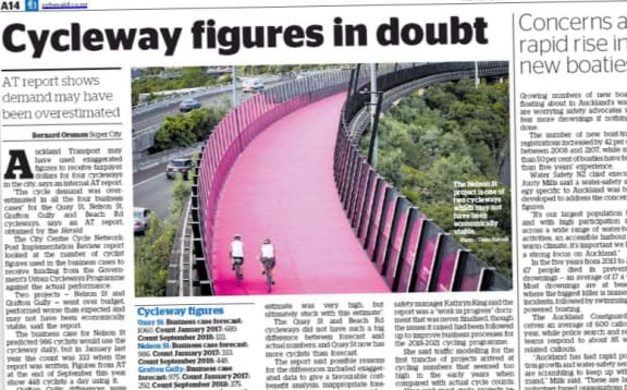 The Herald article that sparked a backlash on bike lanes in Auckland this week.