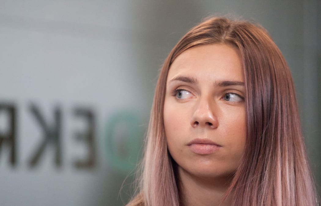 Krystsina Tsimanouskaya seen in Warsaw on July 5, 2021. (Photo by Maciej Luczniewski/NurPhoto) (Photo by Maciej Luczniewski / NurPhoto / NurPhoto via AFP)