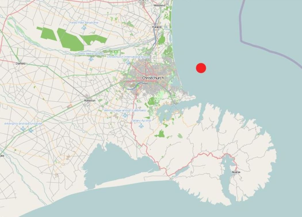 The epicentre of the the 5.7 earthquake near Christchurch, 14 February 2016