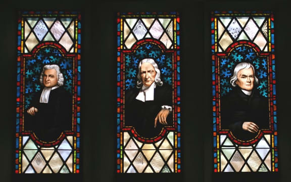Charles Wesley, John Wesley, Francis Asbury (Memorial Chapel, Lake Junaluska, North Carolina)