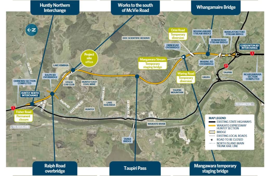 An update provided by NZTA on 1 June 2016 shows work under way on the Huntly Bypass.