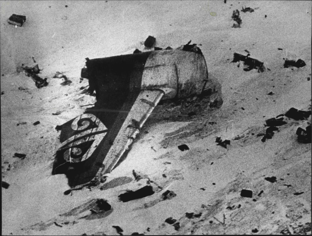 Koru on the tail of Air New Zealand Flight TE901 at the site of the Mount Erebus crash.