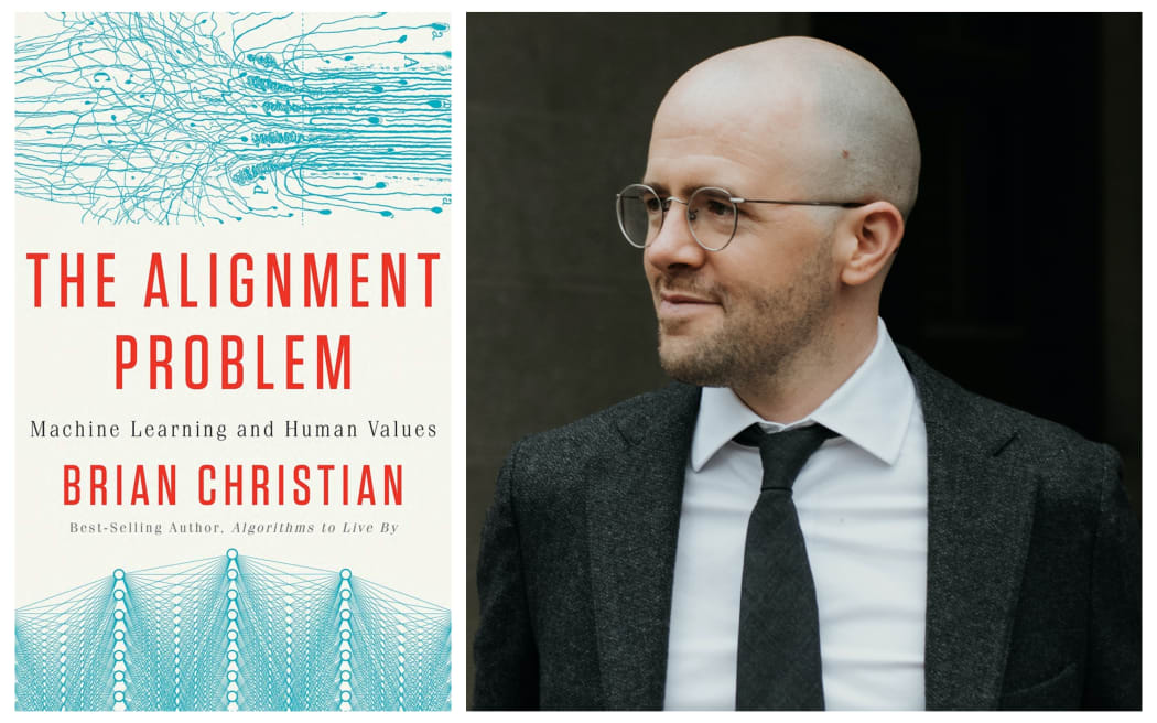 collage of Brian Christian and the cover of this book "The Alignment Problem"