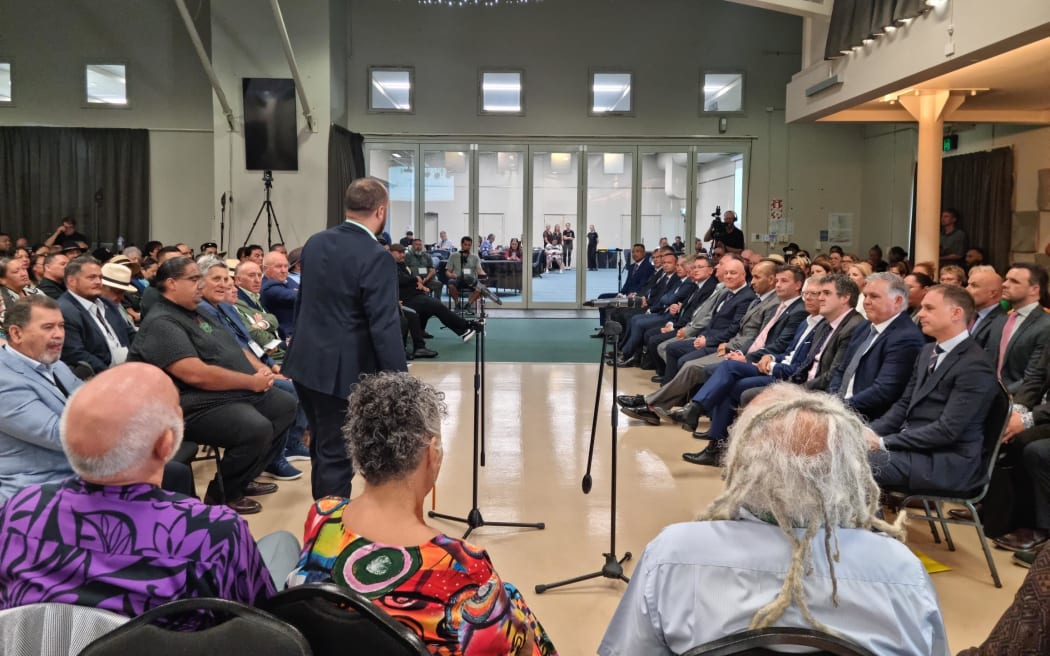 The National Iwi Chairs Forum is welcoming Crown representatives in Kerikeri this morning. Prime Minister Christopher Luxon, ACT leader David Seymour and New Zealand First deputy leader Shane Jones are here.