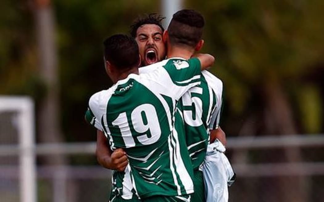 Taylor Saghabi celebrates another goal with teammates.