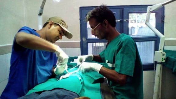 Dr Naveen Pandey performs surgery on an animal