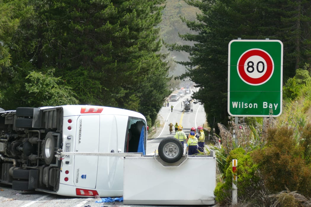 A bus with 23 people on board including the driver crashed on the Queenstown-Glenorchy Rd on Tuesday 21 January 2020.