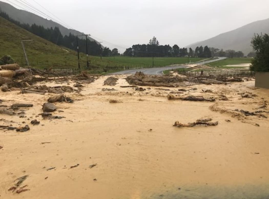 Floodwaters close SH6 south of Havelock.