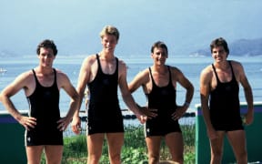 Les O'Connell, Shane O'Brien, Conrad Robertson, Keith Trask- Mens Coxless 4 win gold at the 1984 Summer Olympic games. Los Angeles California.
© Copyright Image: Anthony Phelps/www.photosport.nz