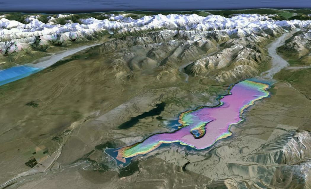 Mapped image of Lake Tekapo's lake bed.