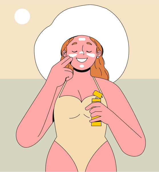 Illustration of a woman applying sunscreen to her face.