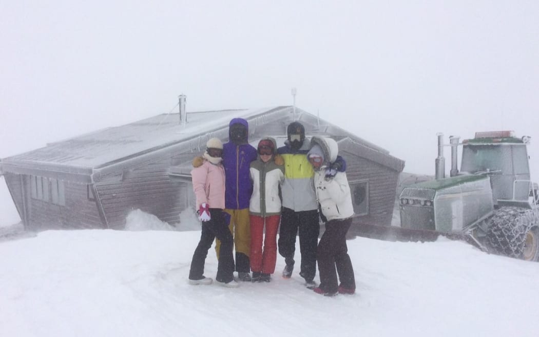 Students from Wellington High are snowed in on Mount Ruapehu's Tukino ski field.