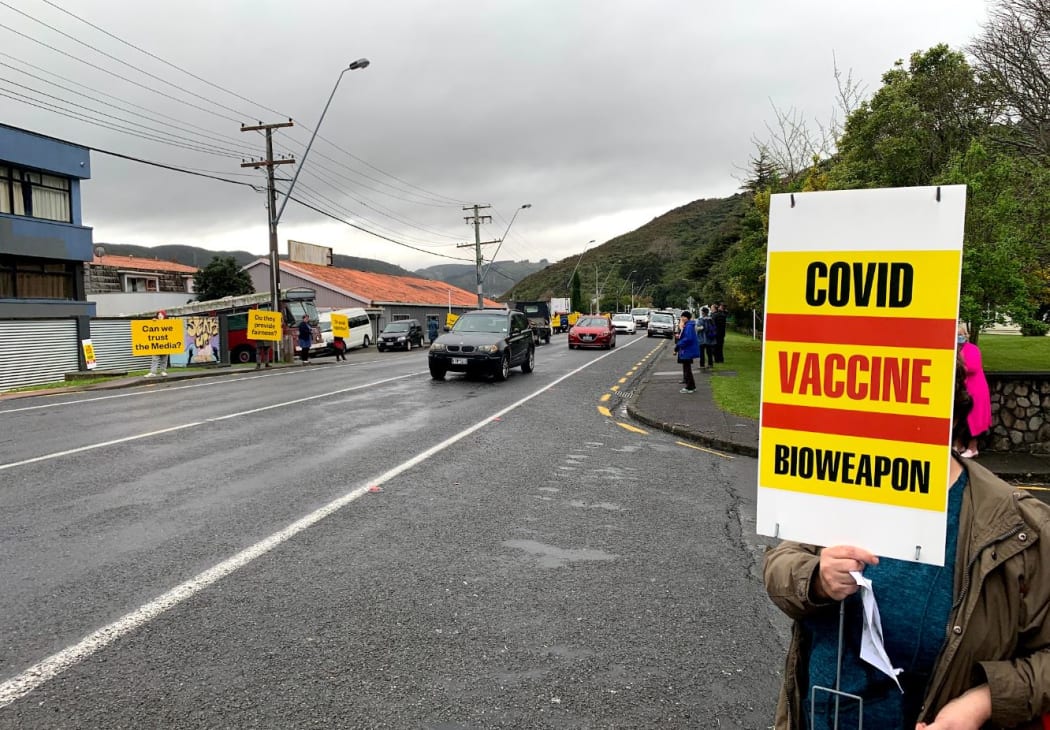 Protestors at Taita College sharing vaccine misinformation.