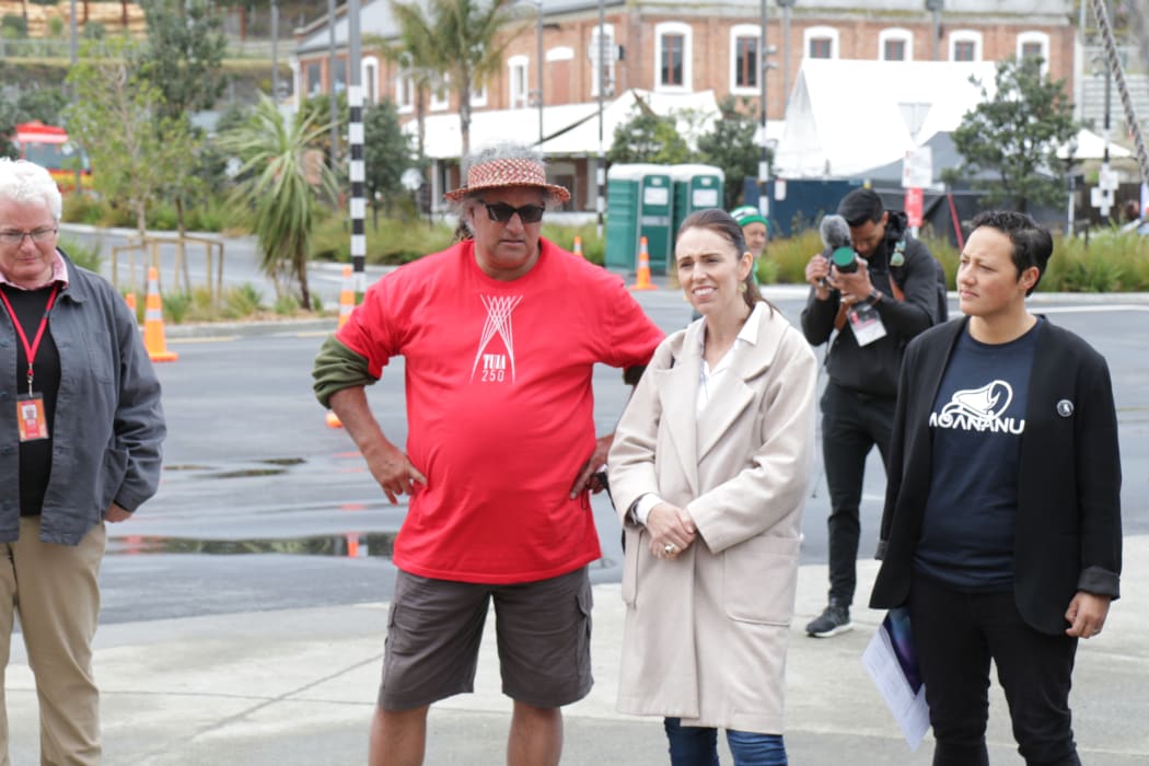 PM Jacinda Ardern with Hoturoa Kerr at the Tuia 250 event.