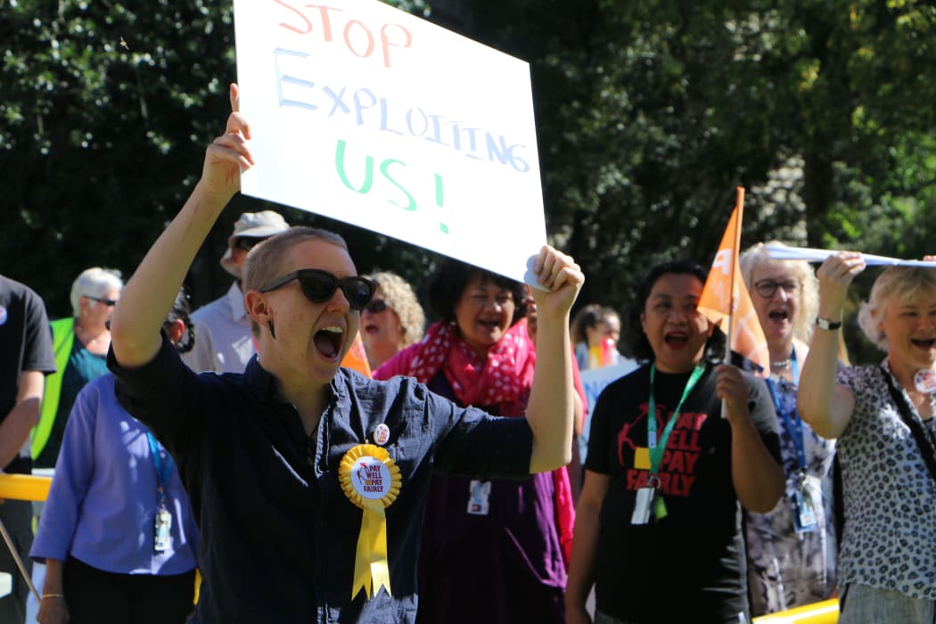 Striking staff were joined by students at a protest at the university's city campus.