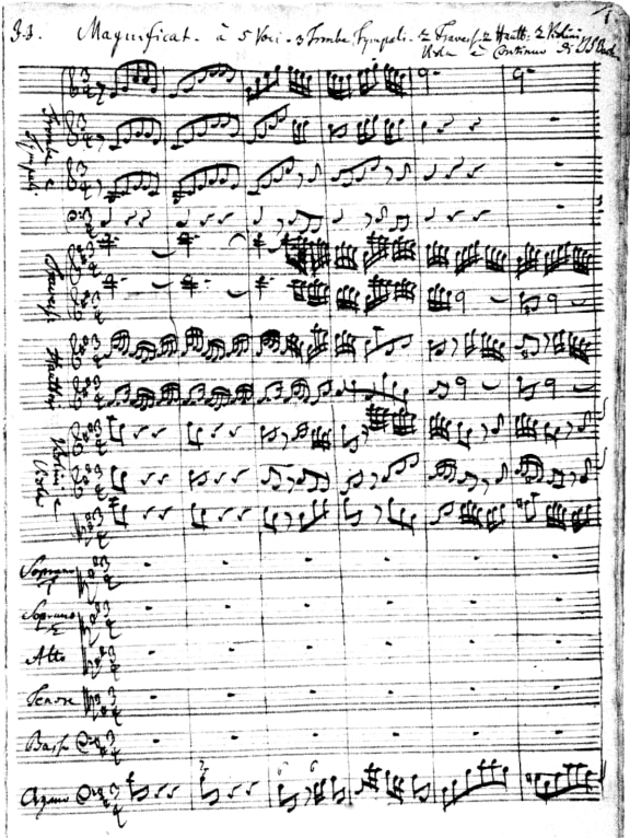 The first page of the Magnificat manuscript.