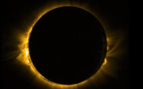 Images of a partial solar eclipse in 2015, captured from the European Space Agency's Proba-2 minisatellite in extreme ultraviolet wavelengths, recording the turbulent surface of the Sun and its swirling corona.