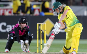 Australian captain Meg Lanning hits out against the White Ferns.
