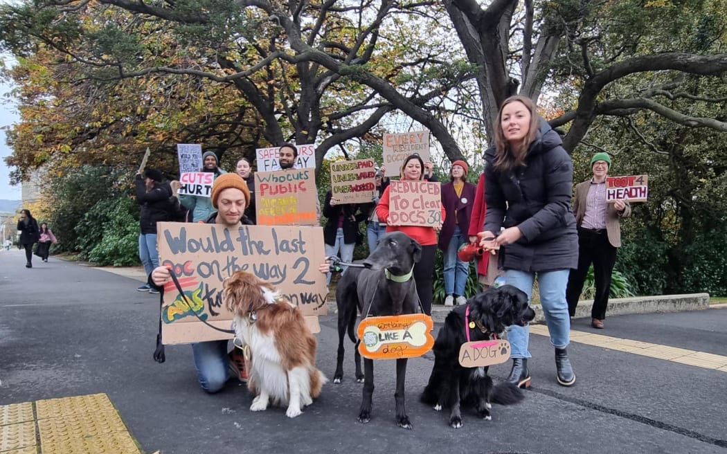 Doctors and dogs on picket line in Dunedin