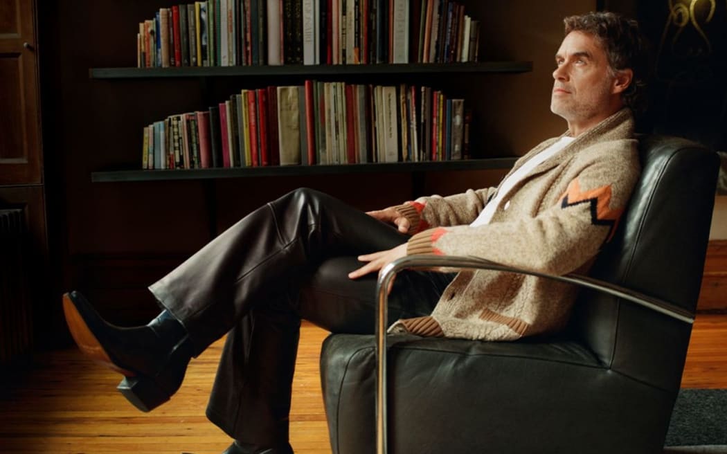 Australian actor Murray Bartlett in Tahi Flared Leather Pants by New Zealand fashion brand MANAAKI