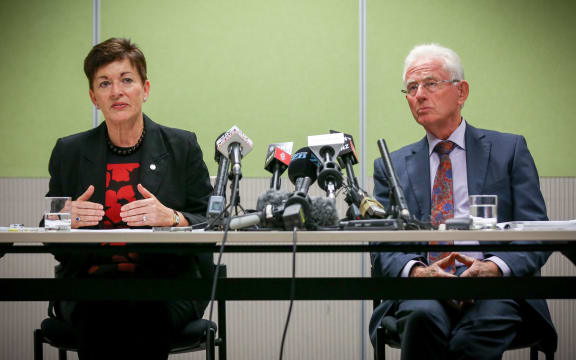 Dame Patsy Reddy and Sir Michael Cullen at the release of the report of the first independent review of intelligence and security in New Zealand.