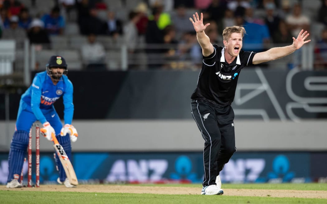 Black Caps bowler James Neesham - New Zealand Black Caps v India. 2nd One Day International cricket match. Eden Park, New Zealand.  08 February  2020       Photo: Brett Phibbs / www.photosport.nz