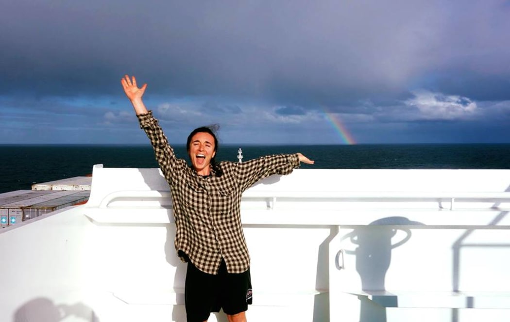 Devi Lockwood on the cargo ship, the Spirit of Singapore