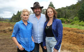 Mihingarangi Forbes, Cameron Bennett, and Annabelle Lee-Mather on location