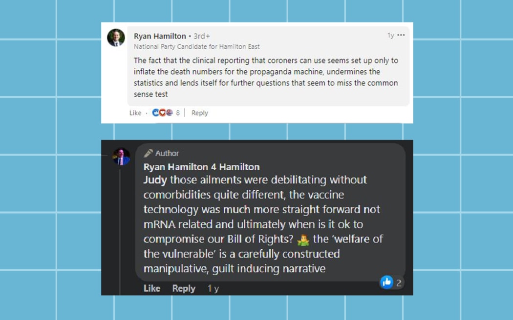 Social media posts of National Party candidate for Hamilton East, Ryan Hamilton.