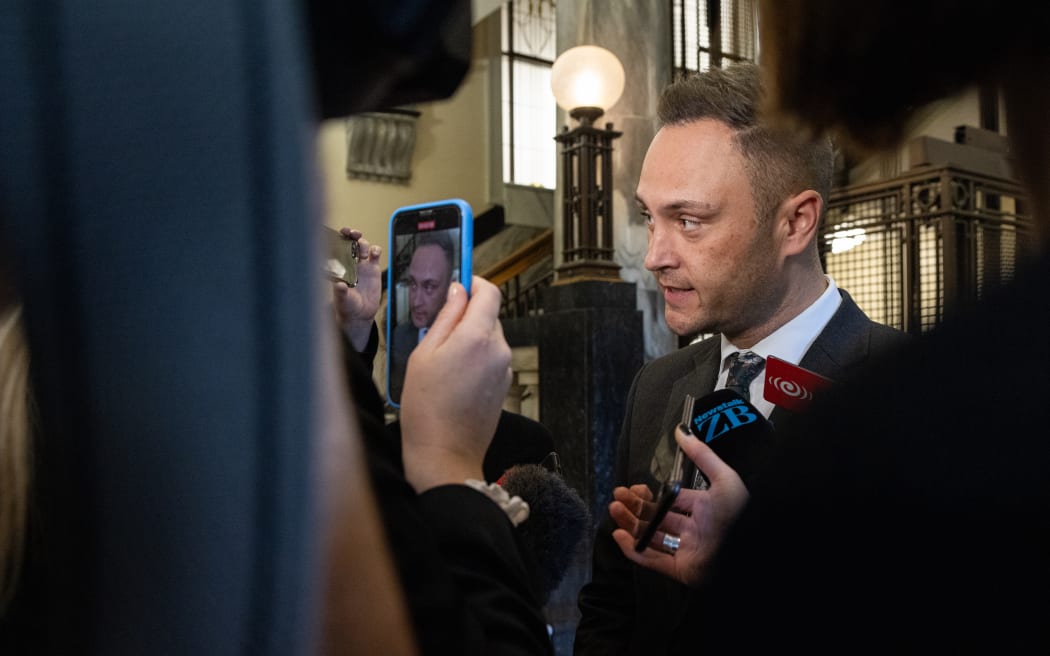 Labour MP Shanan Halbert talking to media on his way to the House.