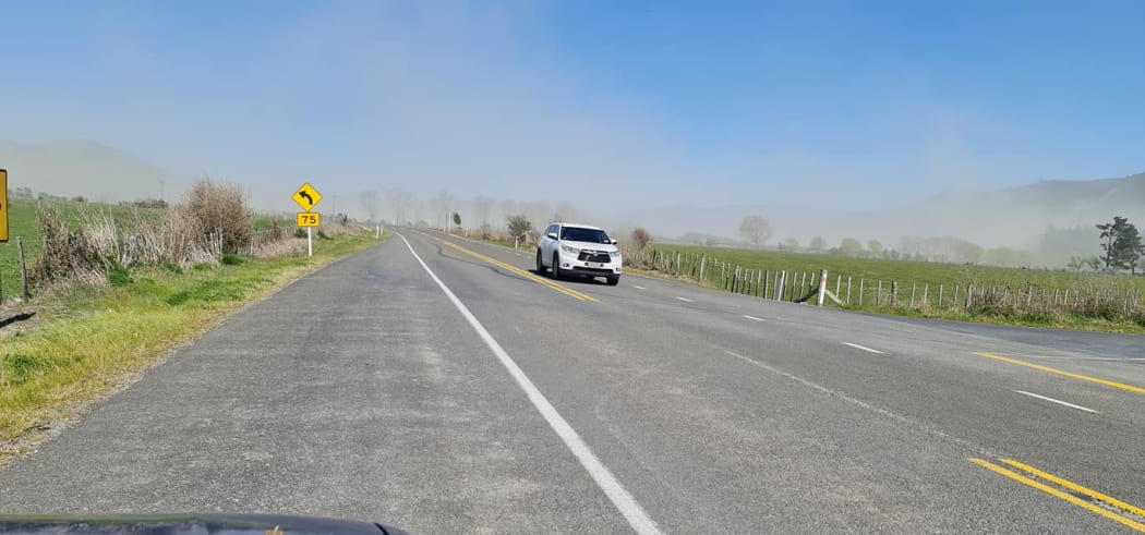 Driving through a dust storm.