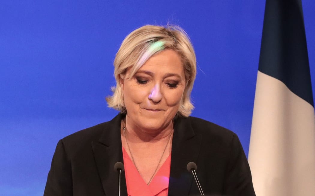 Marine Le Pen delivers a speech in Paris after the second-round of the election.