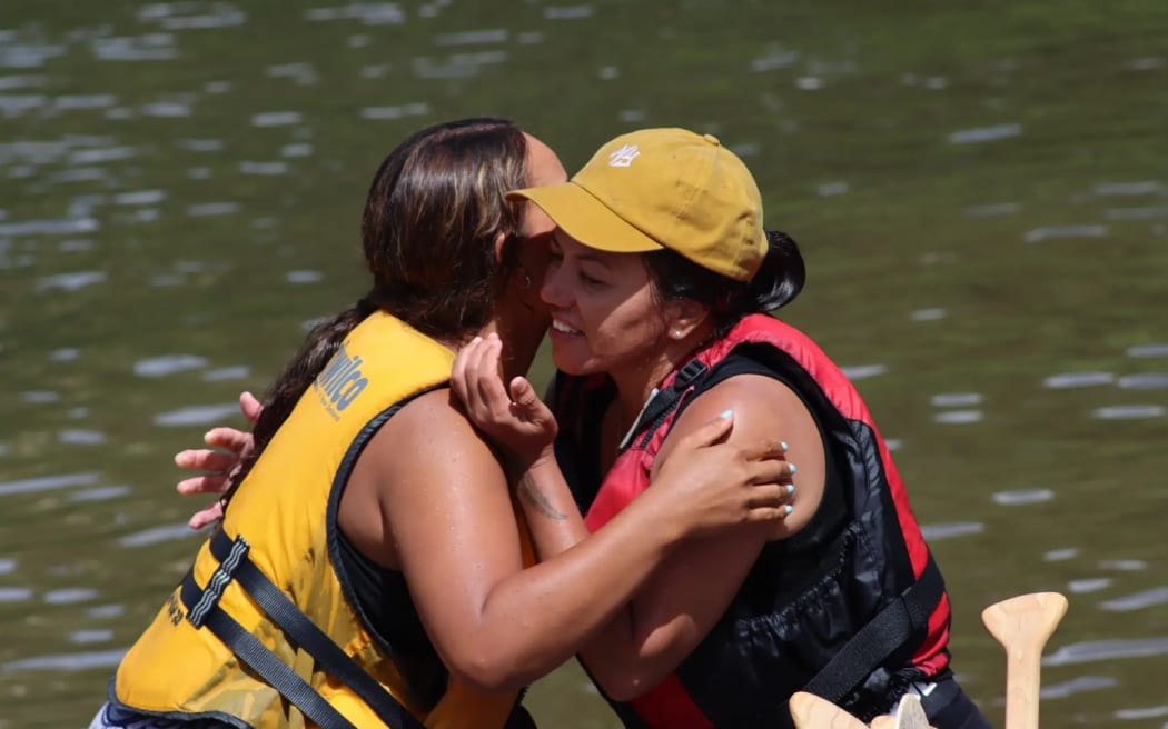 Kaihoe (paddlers) celebrate their first day on their two-week tribal journey down the Whanganui River. Photo: Tuakana Te Tana (single use only)