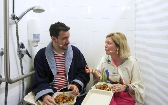 Radio host Sarah Gandy with host James Nokise.