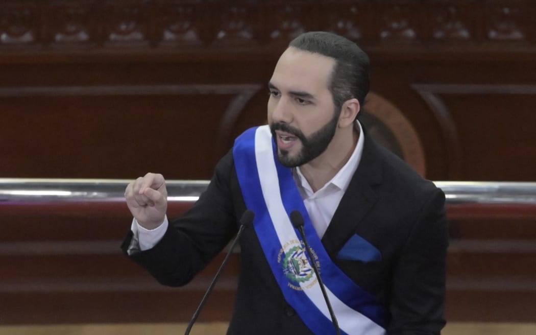 Salvadoran President Nayib Bukele delivers his annual address to the nation marking his third year in office at the San Salvador Legislative Assembly on June 1, 2022.