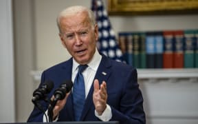 US President Joe Biden speaks in the Roosevelt Room on the continuing situation in Afghanistan.
