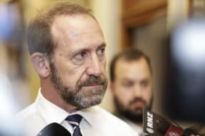 Minister of Justice Andrew Little talking to media.