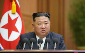 North Korean leader Kim Jong Un delivering a speech at the second-day sitting of the 7th Session of the 14th Supreme People's Assembly of the Democratic People's Republic of Korea at the Mansudae Assembly Hall in Pyongyang.