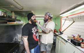 Simon Lyons and Scott McLeod owners of Plant Blazed vegan takeout in Wellington.