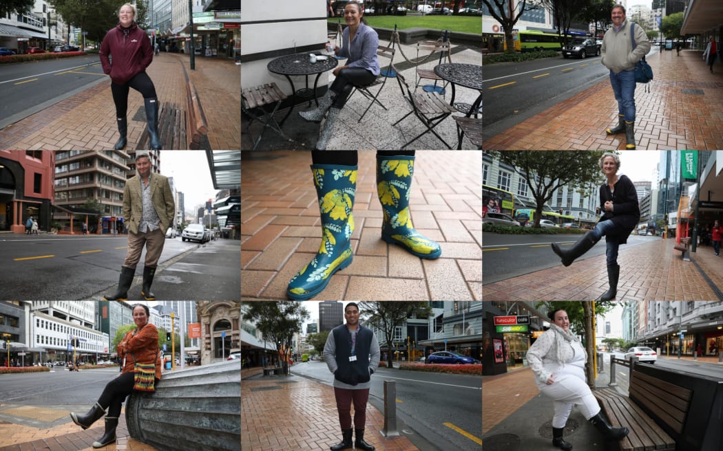Gumboot wearers on the streets of Wellington.